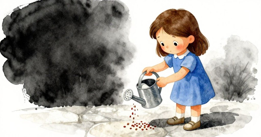 斯特拉凝視著金屬澆水壺發出的節拍，中景捕捉她思索精準時刻的神情，動作充滿專注與計算。