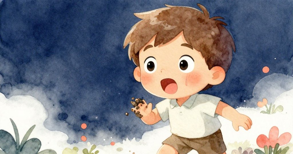 克萊德特寫面部表情，眼神充滿驚奇與堅定，看著沾滿泥土的手，充滿溫暖光芒。