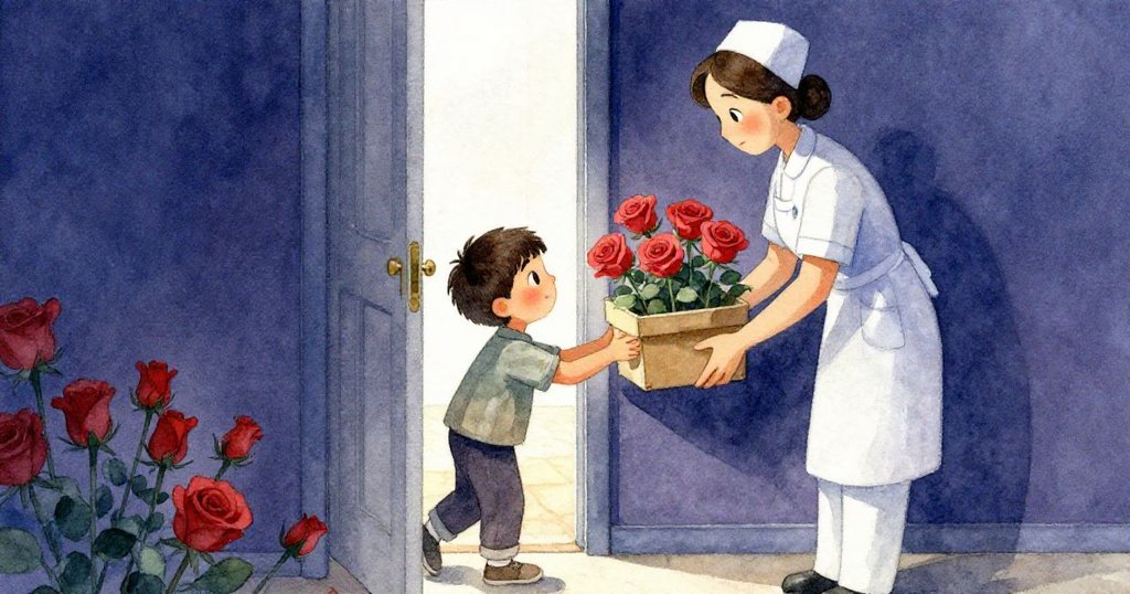 萊爾小心翼翼地繞過在門邊比對玫瑰盒的護士,腳步穩健中透出堅定,展現他追尋香氛的決心。