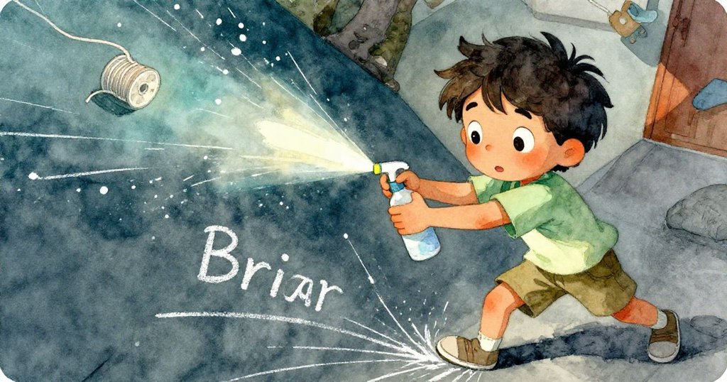 布里爾猛然按動噴霧器,水珠亂飛間映出變形視角,麻線隨風搖曳,情節進入高潮。