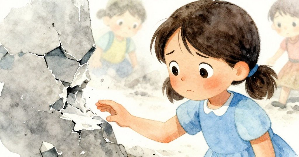 花娜凝神猶豫,輕觸碎裂粉筆,表情中流露矛盾情感,背景隱約顯示布里爾動作,情緒交織。