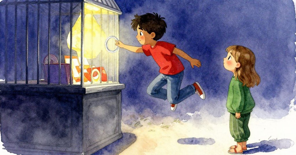 Jasper從堆疊上輕巧下跳，敲擊籠框發出清脆回音，Dawn旁側注視中透出滿滿期待與柔和收尾。