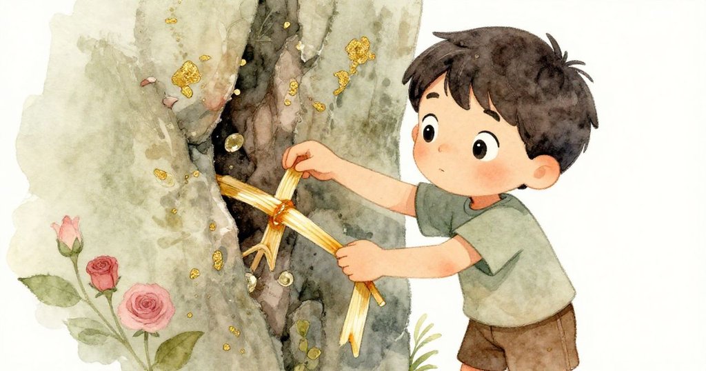 Sam凝神將細竹片轉向放入竹子裂縫中，面露堅定與緊張，背景中竹林環繞，氣氛悄然緊張。