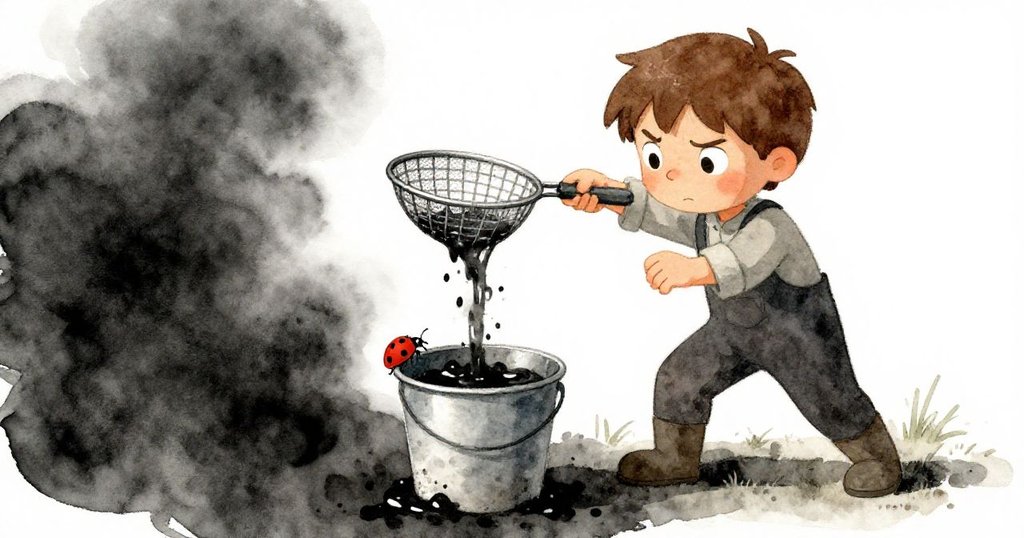 Keane在戶外結尾時將篩子倒轉於桶上，泥漿緩緩流下，一隻瓢蟲爬上鍋邊，透露轉變與希望之感