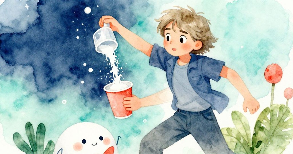 Harris果斷舀起第二杯上過多糖粒，神情堅定有力，瞬間轉變釋放清新柑橘氣息，情境緊湊生動。