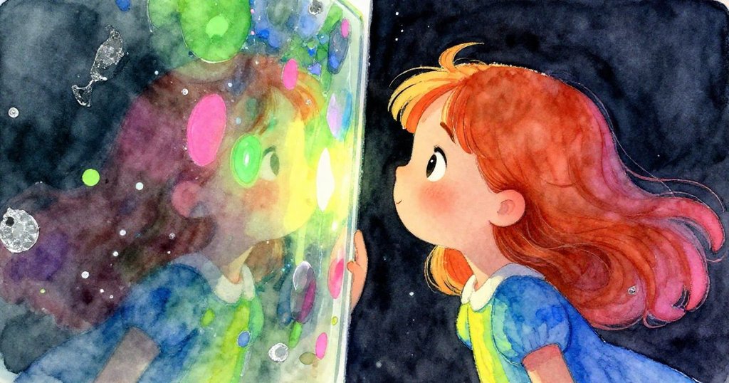 克蕾奧靠近溫暖玻璃，驚喜凝望光影交錯下布料形成的魔幻節奏，臉上流露發現美的好奇。