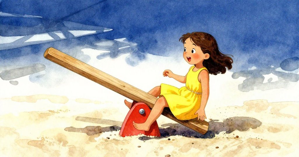 芙莉在沙質木板上滑動，腳下沙粒像小滾輪般飛揚，秋千劇烈晃動，展示了時光流轉中的滑稽一刻。