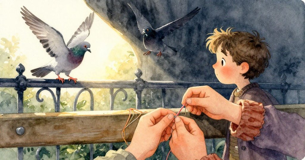 イラの手が光るベンチのアームレスト上で、カラフルな糸と小さな光るビーズを丁寧に操作する様子のクローズアップ。