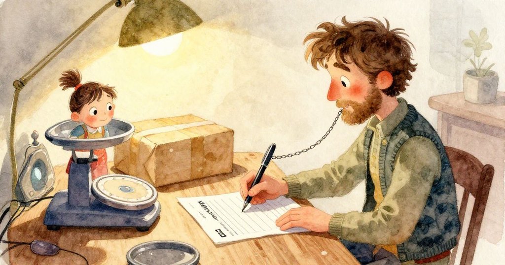 静かなオフィスの一角。机のランプ下でゆっくりと揺れるペンの鎖が、物語の余韻と秘密めいた雰囲気を醸し出す。