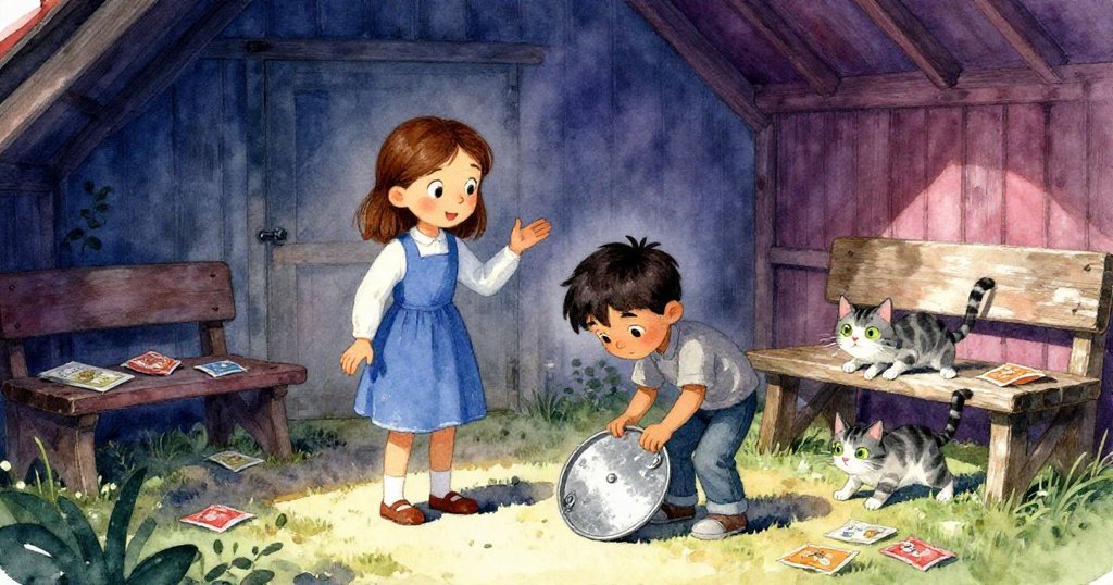 ウィノナが小屋でエリックに『尾を見て』と指示し、猫が滑るシーン。柔らかい影と暖かい感情が表現されている。