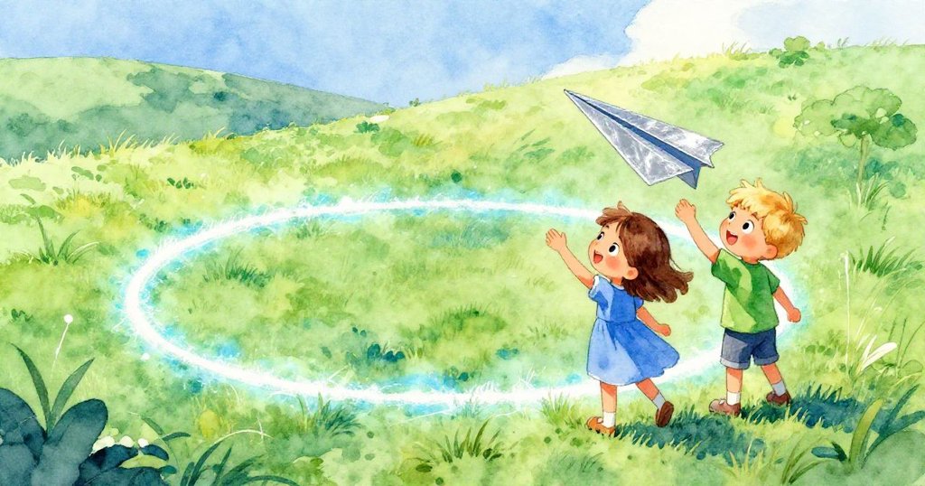 丘の上から広がる芝生と輝くチョークサークルの前で、グウェンとエリックが再挑戦する決意を新たにする情景が描かれている。