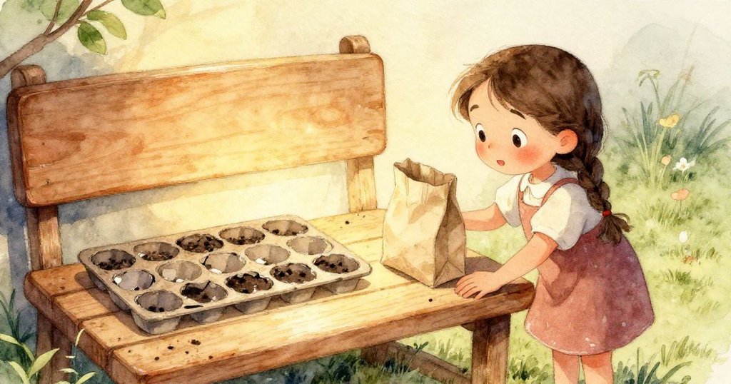 루시아의 손이 부서진 알껍질 사이로 드러난 나무 쟁반 위를 부드럽게 건드리는 클로즈업 장면입니다.