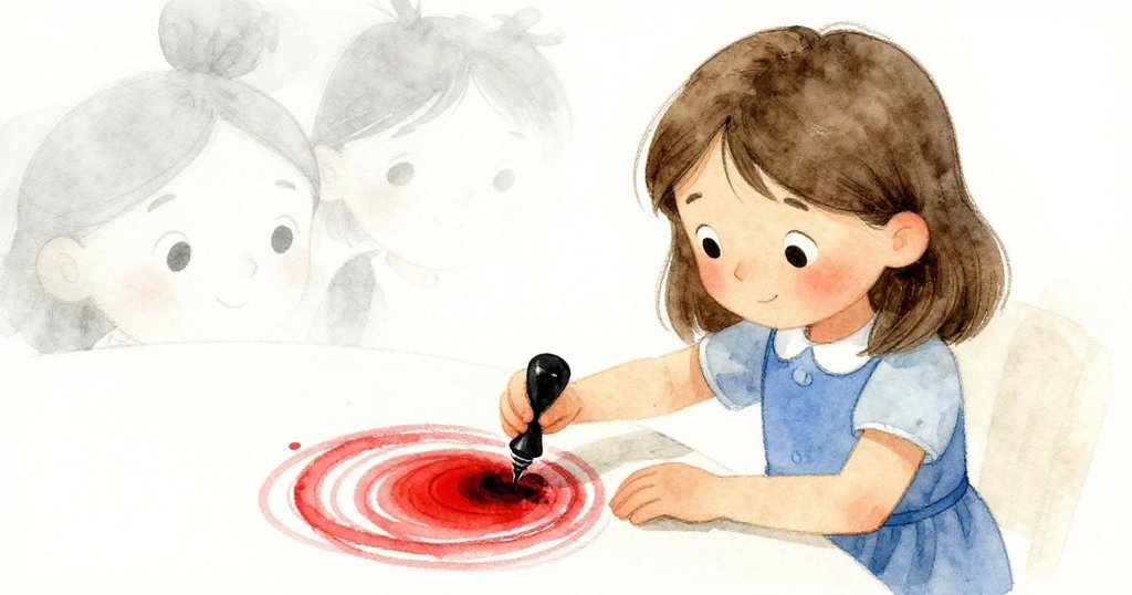 홀리가 잉크 패드를 수집 노트에 단단히 누르며 고요한 결의와 다음 모험의 약속을 미소로 표현하는 장면