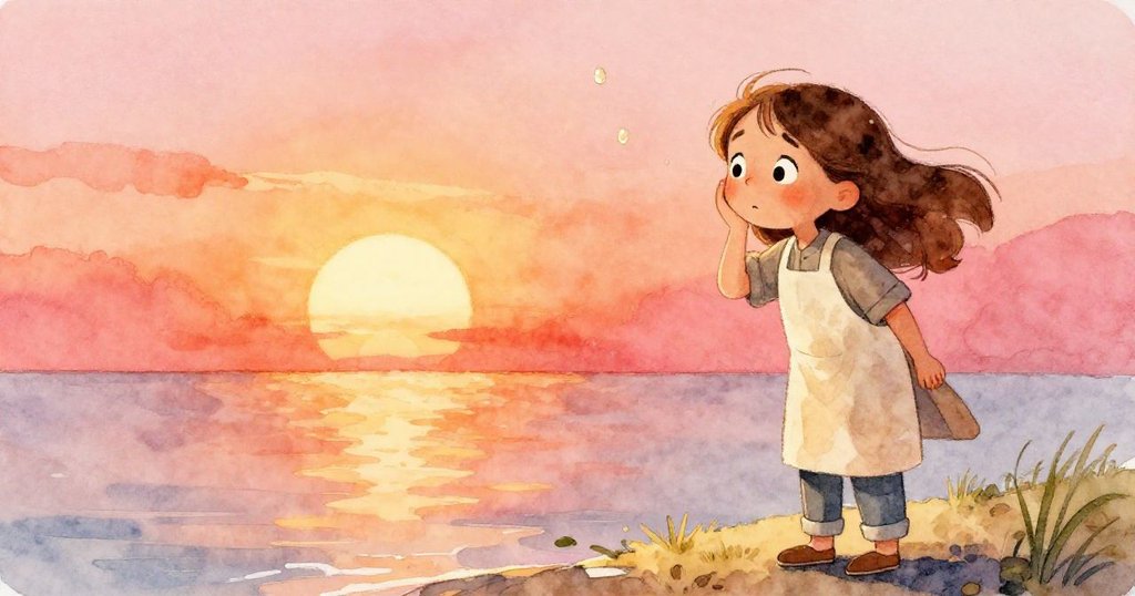 일사가 안도하는 미소를 지으며 떨어진 한 방울이 마르는 하늘에 섬세한 꽃 모양을 만들어내는 상징적인 순간을 감상하는 장면