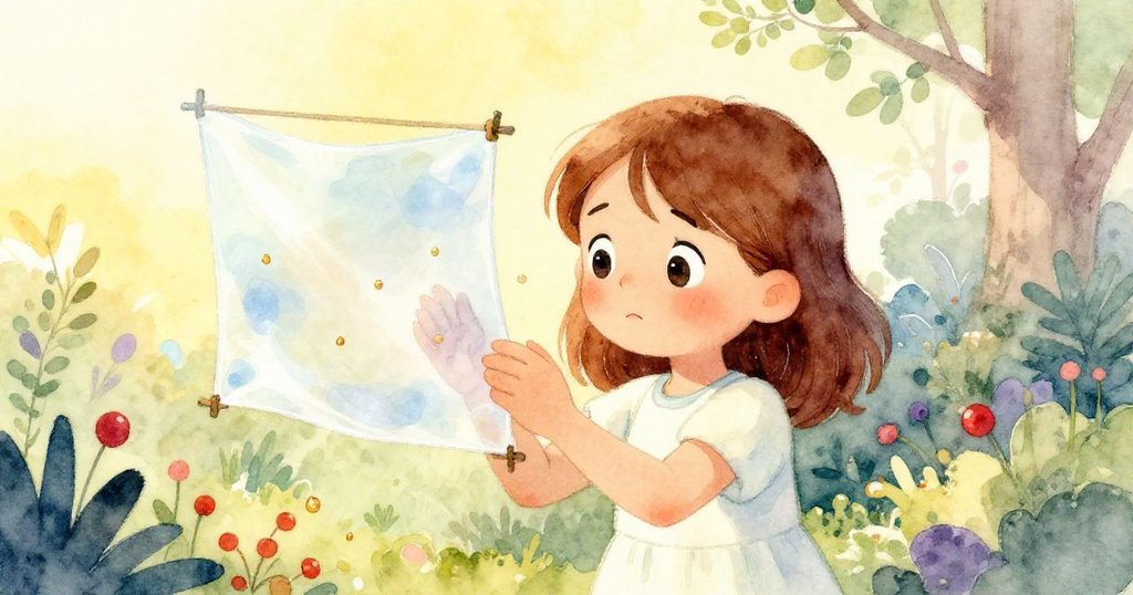 사라는 부서진 비누막에서 떨어지는 이슬을 바라보며 결연하면서도 걱정스러운 표정으로 내면의 갈등을 드러내고 있습니다.