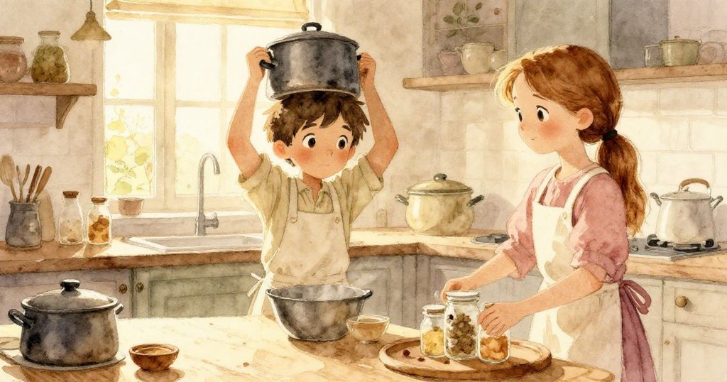 在金色夕陽下的廚房中，Kay舉起重鍋，Troy滿懷喜悅地裝滿三個罐子，場景充滿平靜與溫馨收尾。