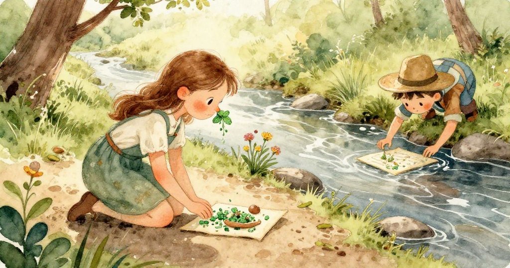 諾拉輕步走過濕潤泥土，足跡留在溫暖的泥灘上，畫面細膩呈現自然質感與動感