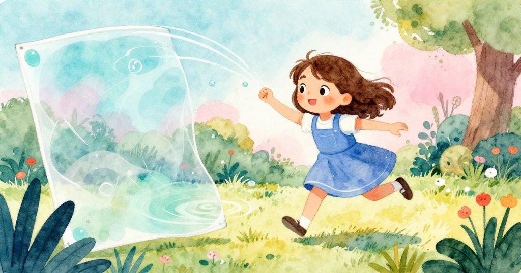 Joy邁步時引起液面波紋與彩虹滴痕，動感展現細膩藝術感與自然冒險韻味。