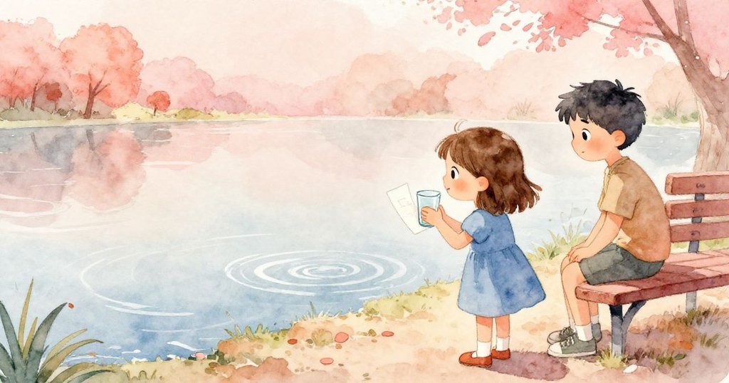 Esme收起空杯、折紙，靜默離去，York輕送目送，池塘泛起微漣，結束了一天餵食的溫馨故事。