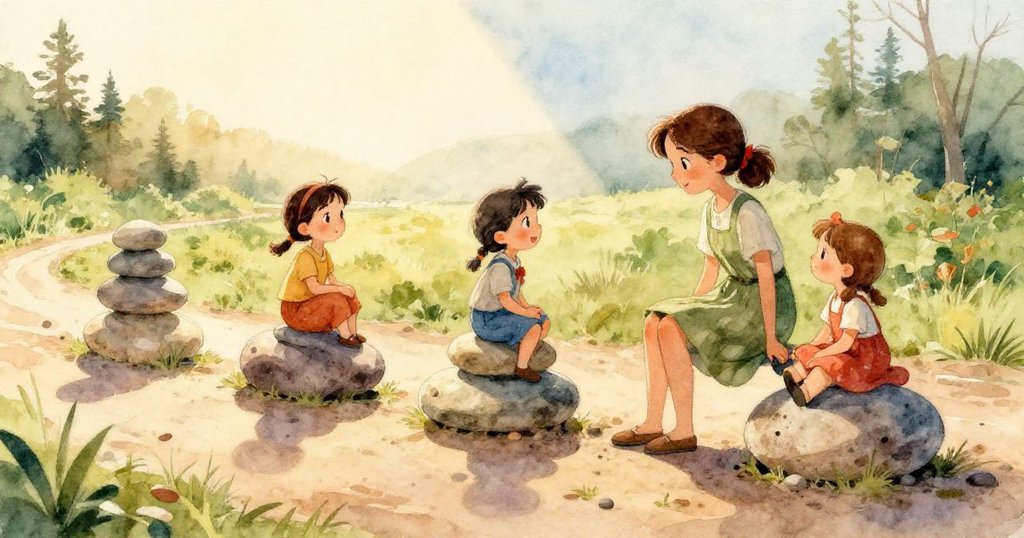 草蜢穩著落在石頂上，細節明亮中隱現小蜥蜴從灌木中探出，展現自然隱秘驚喜與動態。