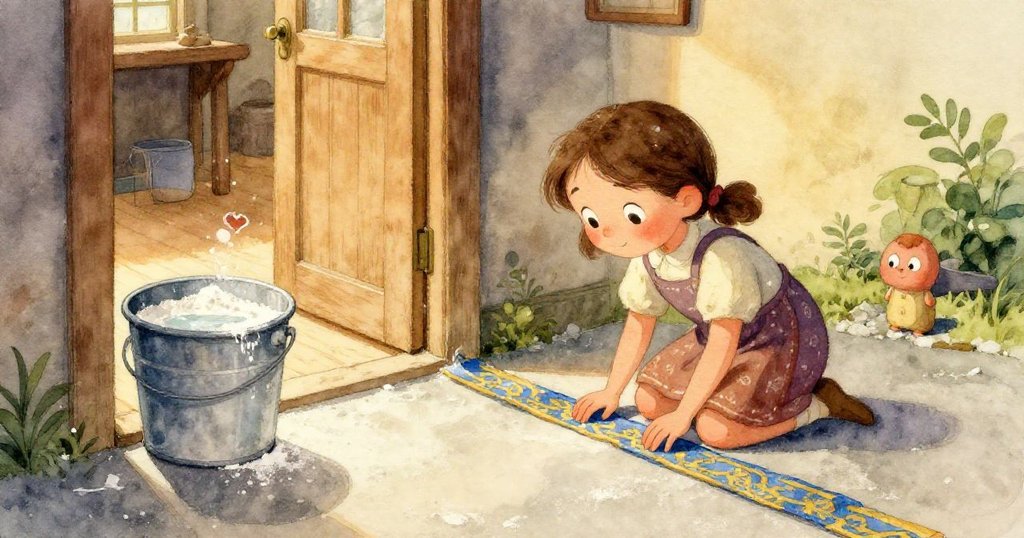 從背後看Ada，專心將攪棒蘸入濃厚膏料，展現創作過程中細膩的動感與變化