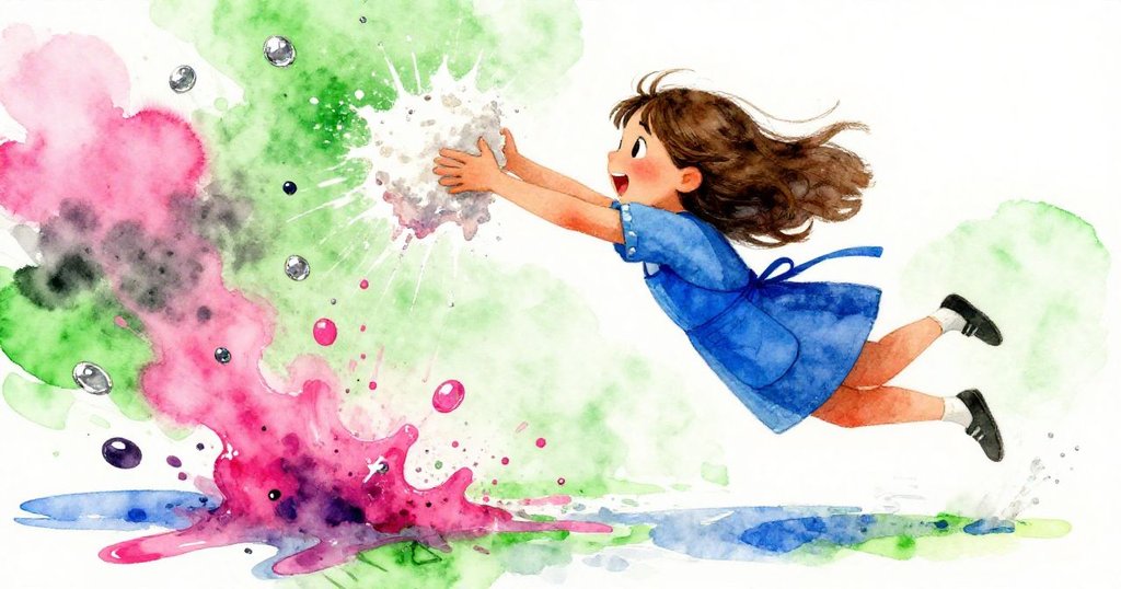 Ada迅速伸手抓起巨大麵粉塊，動作急促表現創作高峰時緊張情緒，細節豐富場景動感十足