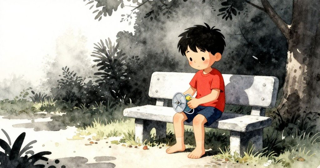 隨時間流逝, 萊爾將捲軸放置於石凳上, 陽光從上午明亮轉為午後柔和, 營造平靜轉變.