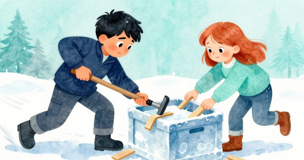 Grant 與 Fern 協力施力,快速交替使用工具升起貨箱,動作敏捷且表情專注,展現奮鬥熱情。