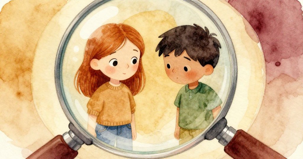 放大罩中映出 Sage 與 Grant 重疊的臉龐,柔和橢圓象徵共同理想,靜謐氛圍中展現和諧心情。