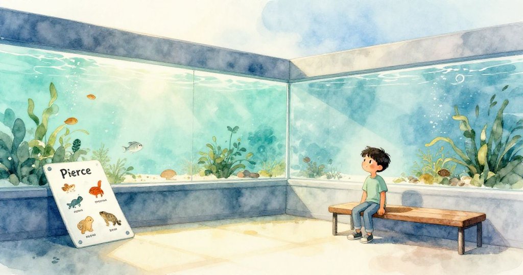 水族館恢復寧靜,皮爾斯調整完面板,物種卡靜臥長椅旁,家人彼此交流,氛圍安詳而平和。