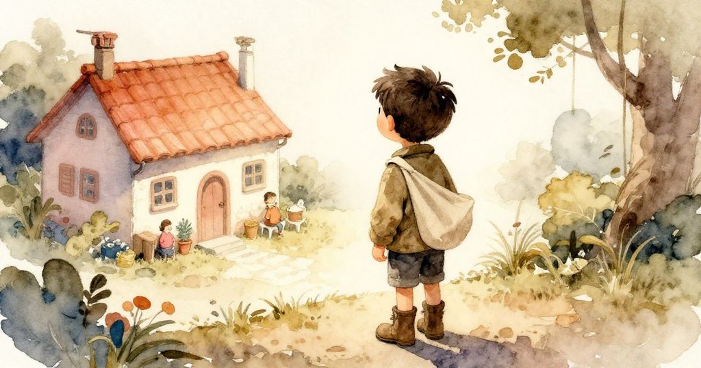 博里斯踮腳站在高處俯瞰迷宮般花園，遠處茶屋瓷瓦閃耀，眼中流露出期盼與堅定。