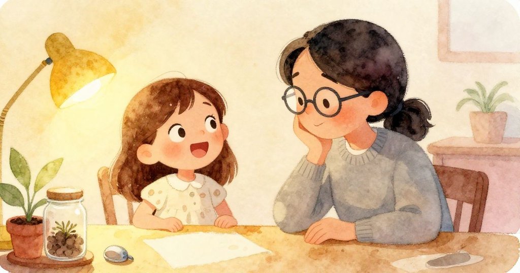 Gemma與Lucia在溫暖室內共享驚喜時刻，Gemma激動指向小罐，Lucia翻閱著養植書，兩人笑容滿面，充滿共鳴與快樂。