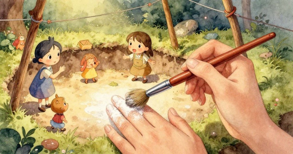 在陽光照射下，濕潤粉筆形成薄脆水膜，呈現出類似水下晶瑩質感，透露出神秘而精緻的變化。