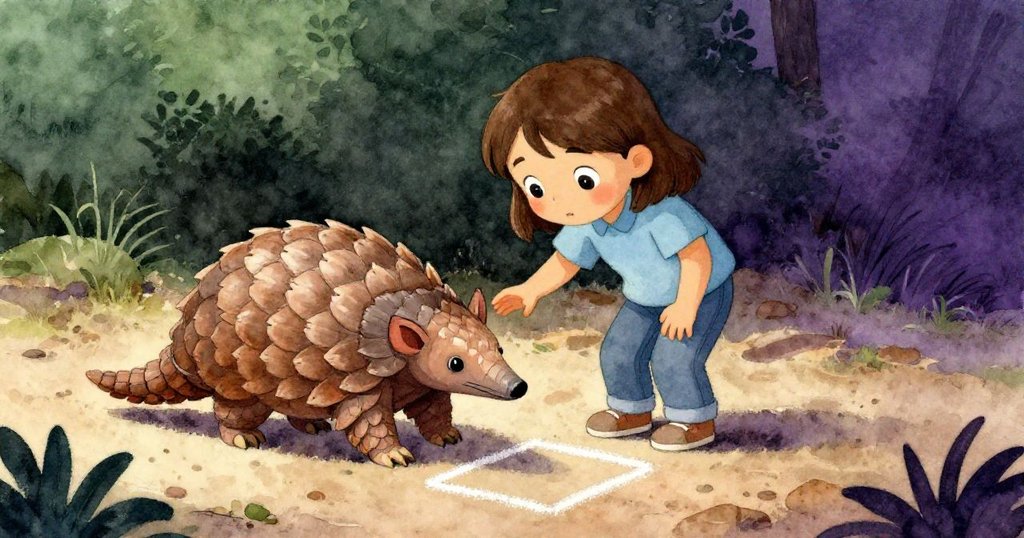 一隻圓潤鱗甲動物緩步現身，Hana立刻上前輕推引導，現場充滿驚喜與關懷情感。