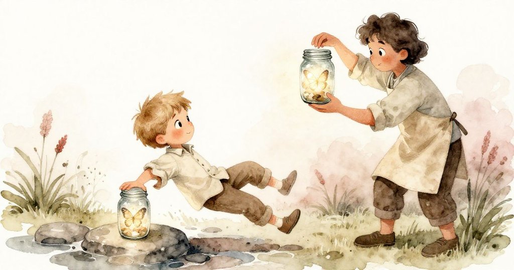 Erik因滑石而急忙調整罐子,Sable迅速舉起第二個罐子保護發光蝴蝶,動感與關懷交織