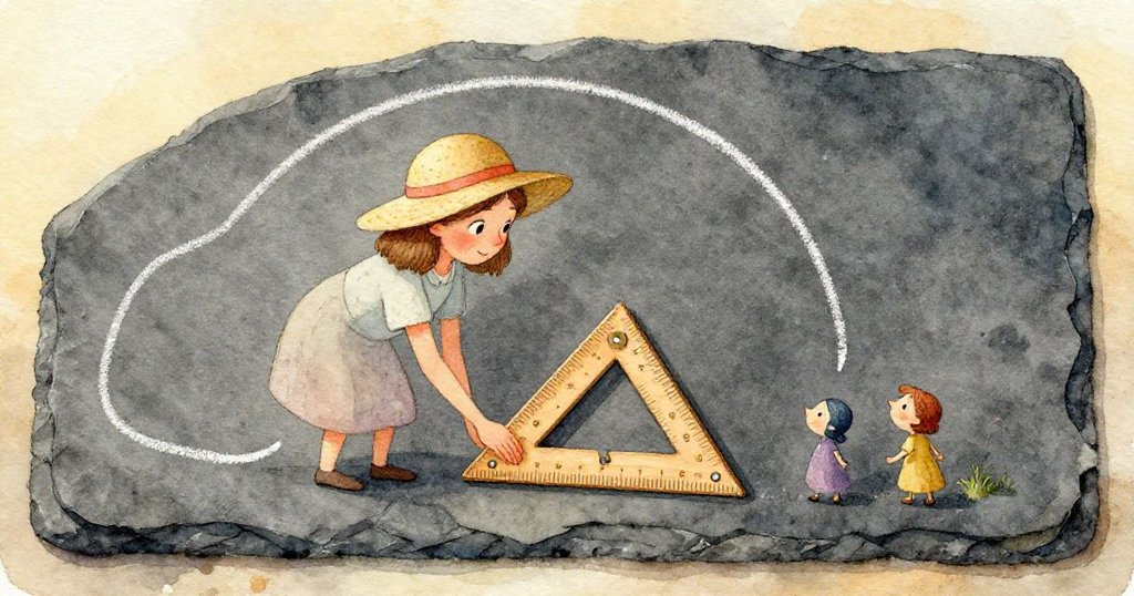 阿爾瑪的手輕按粉筆塵進入鬆動的量角器轉軸，細膩紋理清晰呈現，背景溫柔淡雅，展現專注修補細節。