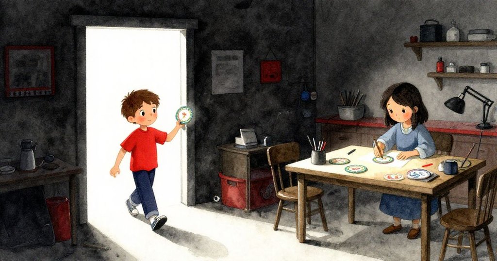 結尾場景中,弗恩溫柔推著發光杯墊向門口走去,艾米爾於桌旁細心操作,洋溢完成與溫馨情感。