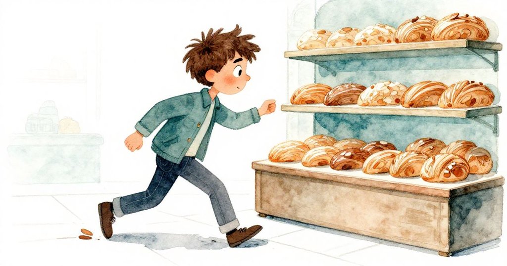 Forrest側身前行,低角度捕捉他破壞地面標記、聚焦於堅挺杏仁捲的瞬間,呈現動感與決心。