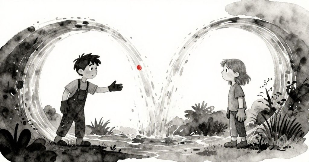 Nolan與Wren互換位置，水流化為優美弧線灑落在土壤上，兩人面向開闊前景迎向新希望，結局充滿溫暖