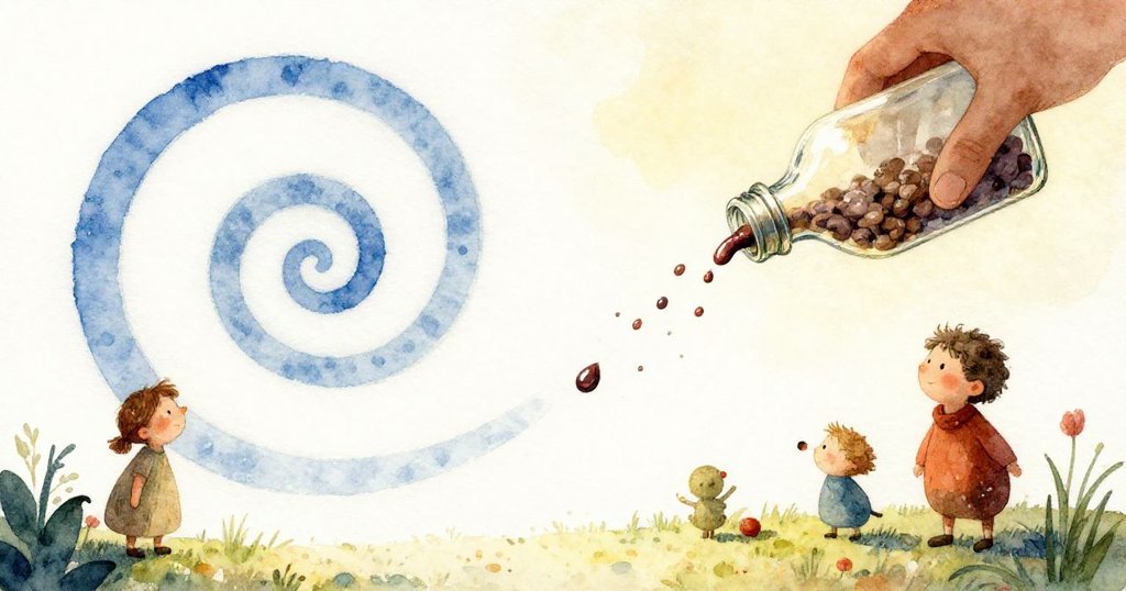 萊爾的涼鞋在彩繪紙上留下清晰足跡，石頭滑動過程中呈現濃烈顏色，場景細膩展現故事發展。