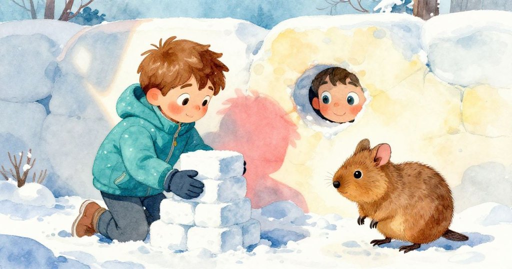 肯特在雪地裡堆雪磚時突然發現牆中閃亮的眼睛，驚訝的表情映出故事開端