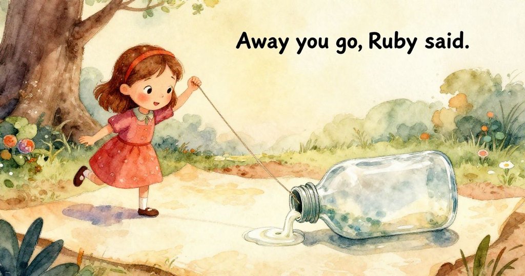 Ruby 專注地用手抓住懸繩並輕輕扭轉，特寫中呈現她充滿智慧的眼神與細膩動作，背景微露綠意