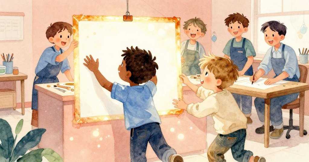 在車間內,格倫、賈維斯及其他工友共享成功的喜悅,琥珀色邊界燦然發光,大家面帶笑容慶祝成果。