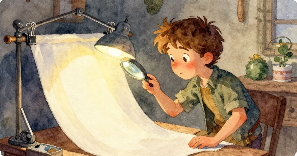 水杯中水面微光閃爍，水帶沿布折線流動接觸膠水瓶，畫面細膩呈現光影交織，意境靜謐。