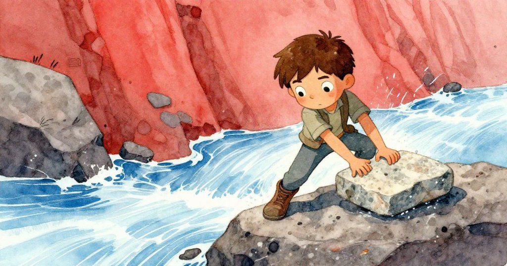 Ned在激流中全神貫注操作巨石,面部堅毅,手忙腳亂掙扎抗水壓,展現出奮鬥與決心。