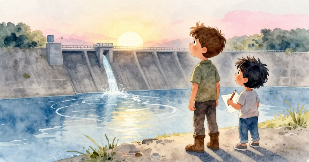 黃昏時分,Ned與Cruz並肩觀看堅固水壩及新形成的水線,夕陽映照下兩人充滿希望,心情平靜而感慨。