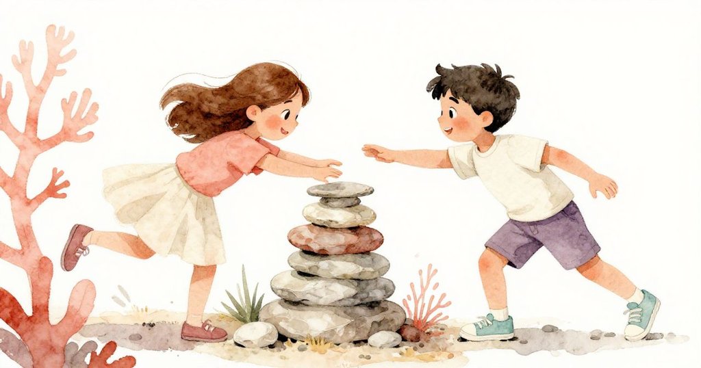 Gwen與Trent同步伸手取頁岩,傾斜視角展現緊張競逐與妥協瞬間,環境質感豐富自然。