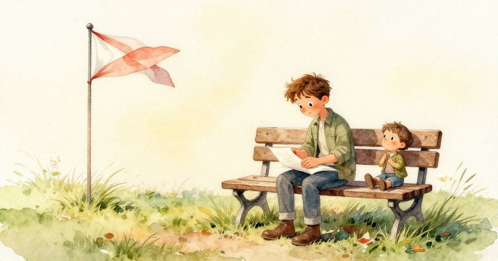 Grant專注地摺疊紙張,手部細節展現溫暖晨光下精準的摺痕,靜謐而充滿希望。