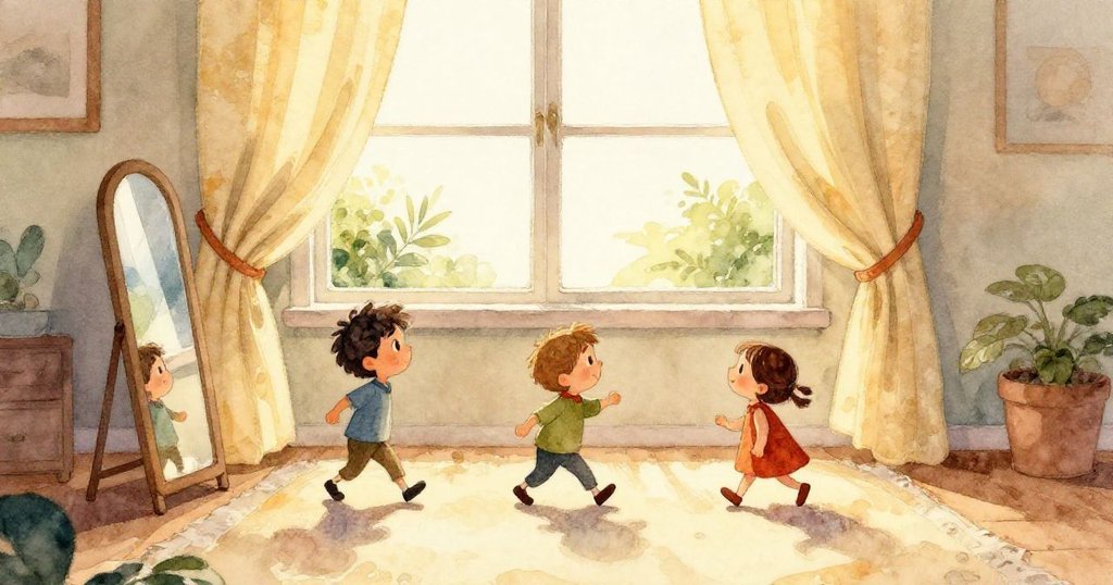 聚焦舊書與鏡子細節，陽光射進室內塵埃飛舞，呈現歷史痕跡與溫柔光影，故事進入細膩發展