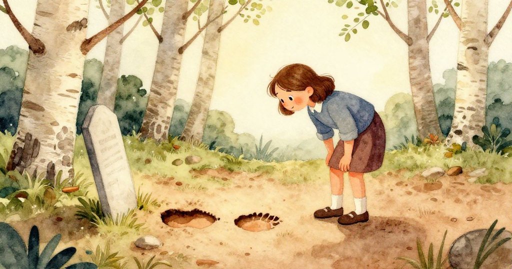 箭頭牌上濕苔與露珠透出水光，Faye的拇指輕刷其上，展示專注與魔幻般光影效果